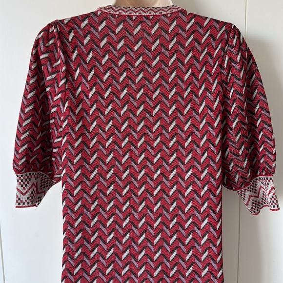 Zara Red Black White Chevron Pattern Polyester Knit 3/4 Sleeve Dress S - Picture 5 of 8